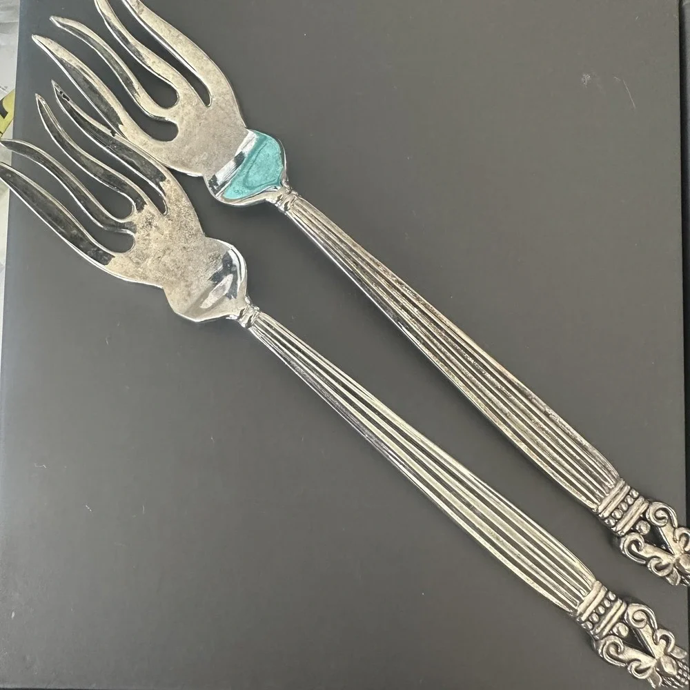 VTG Godinger Silver Plated Small Serving Forks Set Of 2 Ornate Baroque Rococo‎